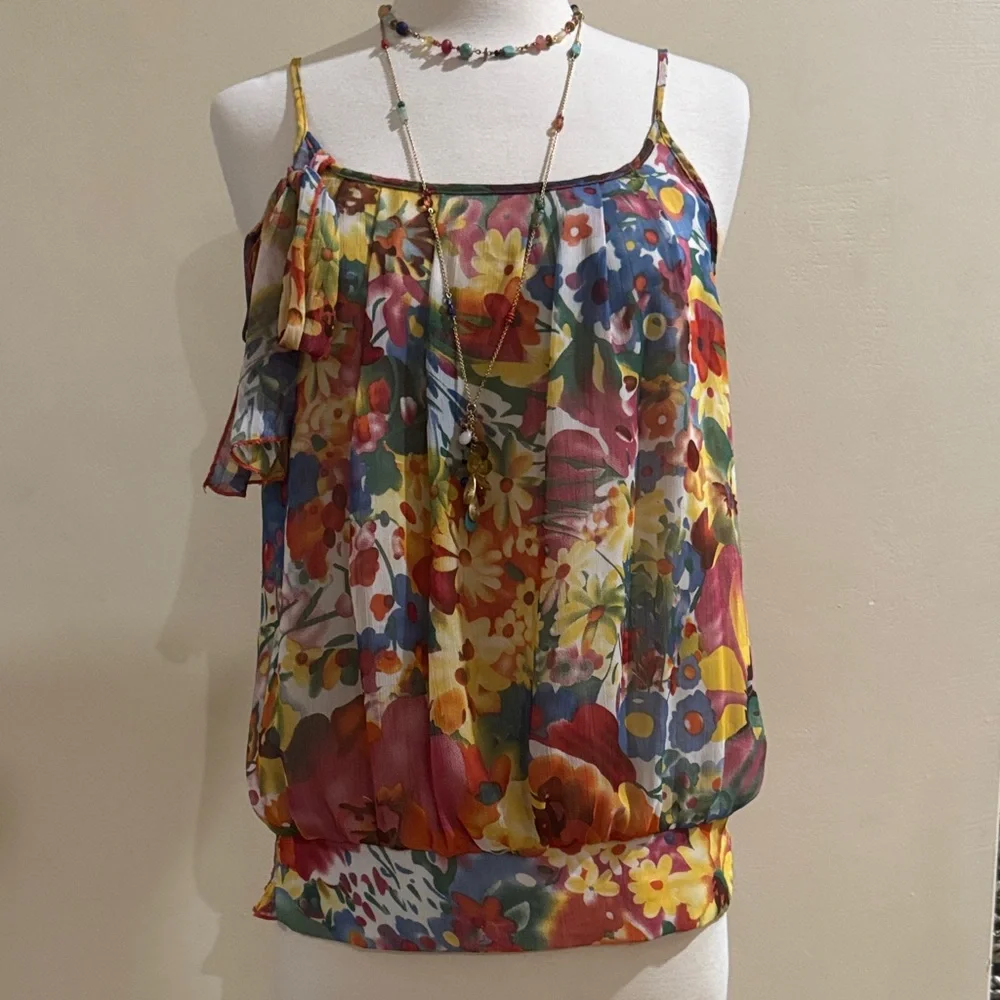 Floral Multicolor Spaghetti Strap Blouse - Picture 1 of 4